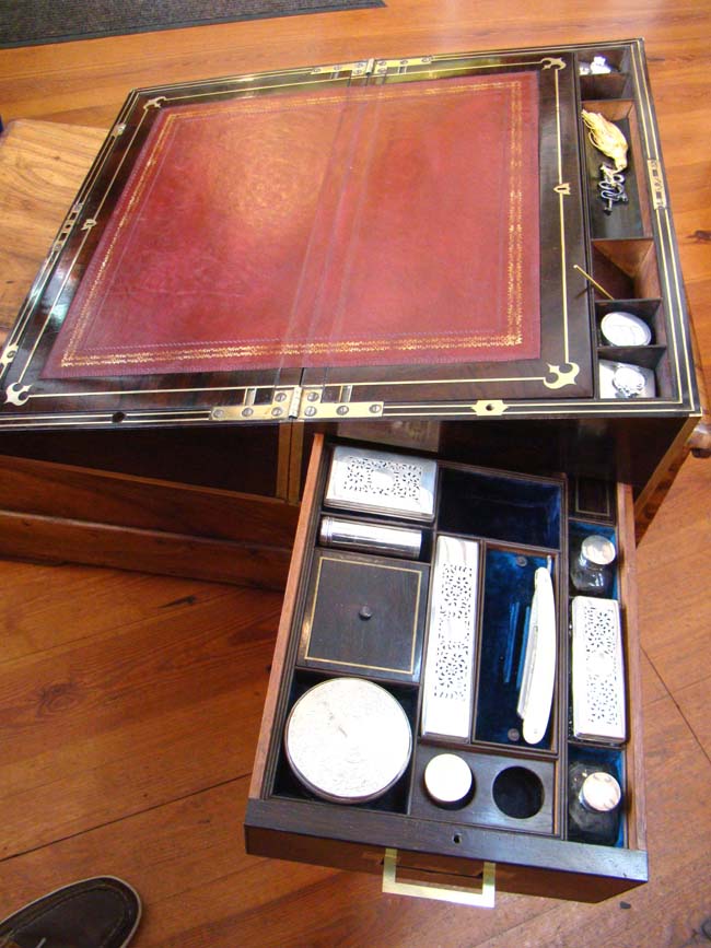 A Fabulous English Brass Mounted Rosewood combination Writing Box and Dressing Box circa 1825 — image 5
